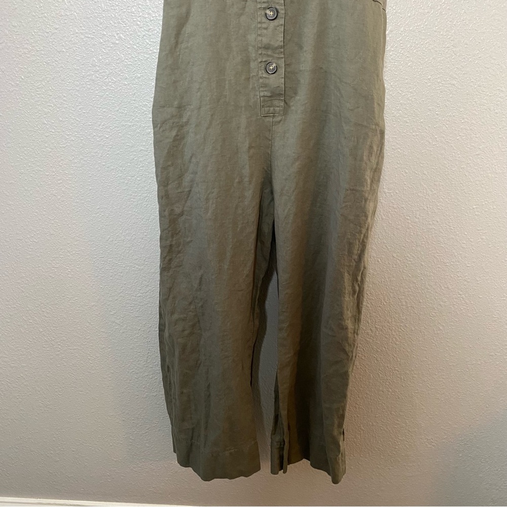 Everlane Olive Green Button-Front Linen Jumpsuit - Picture 3 of 8
